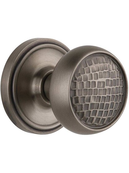 Classic Rosette Door Set with Pasadena Knobs in Antique Pewter.